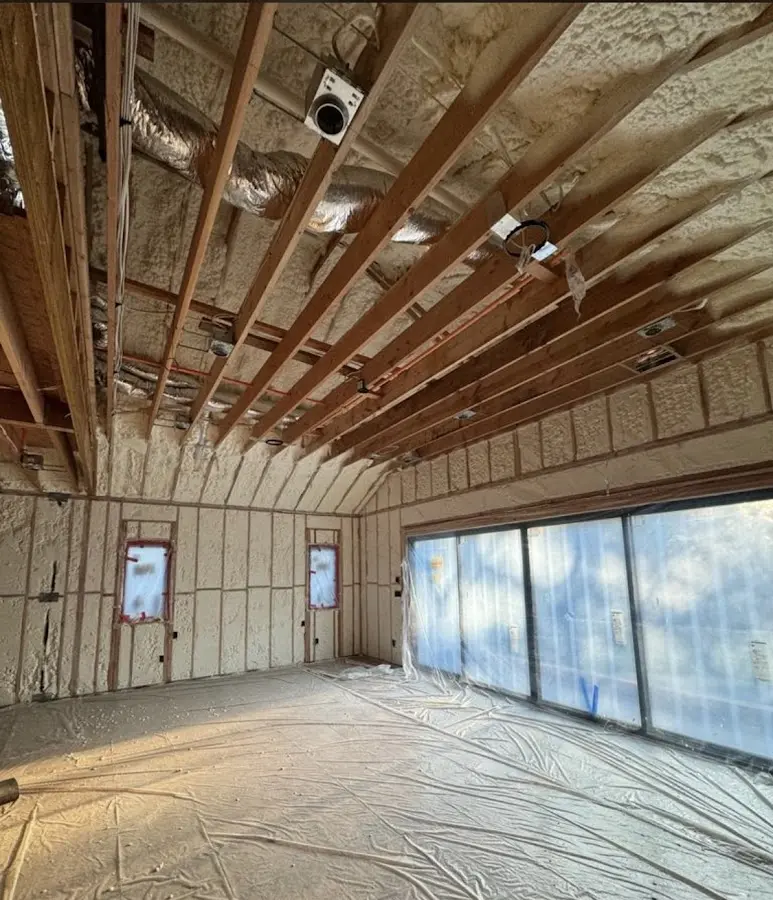 Interior walls and ceiling insulated with spray foam during new construction in Hemet